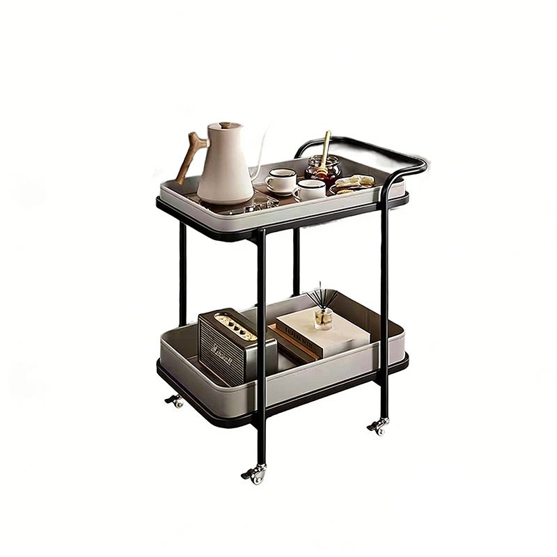 Contemporary Scandinavian Saddle Leather Carbon Steel Movable Cylindrical Rectangular Side Table With 2-Tier For Living Room