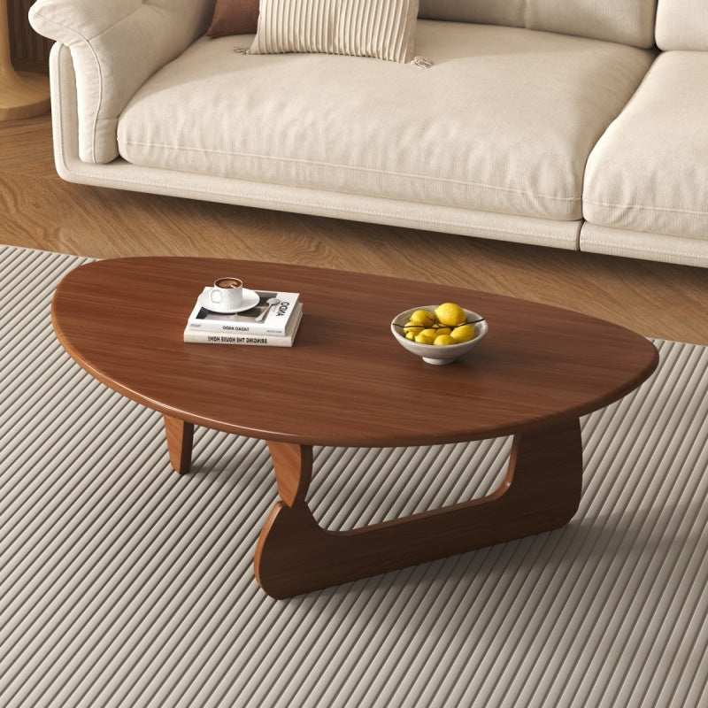 Traditional Japanese Rubberwood Rounded Triangle Coffee Table 1-Tier For Living Room