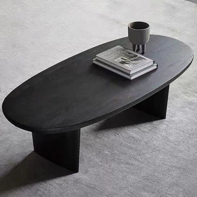 Contemporary Scandinavian Solid Wood Long Oval Coffee Table 1-Tier For Living Room