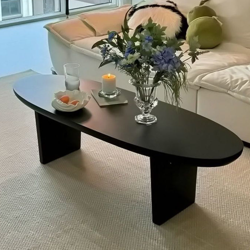 Contemporary Scandinavian Solid Wood Long Oval Coffee Table 1-Tier For Living Room