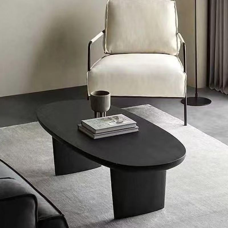 Contemporary Scandinavian Solid Wood Long Oval Coffee Table 1-Tier For Living Room