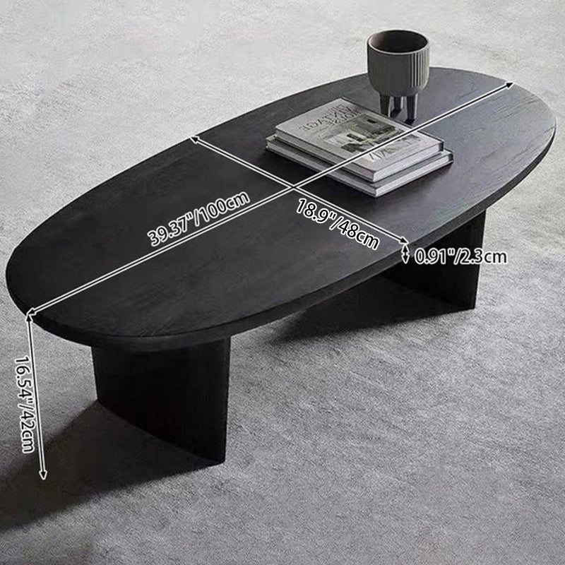 Contemporary Scandinavian Solid Wood Long Oval Coffee Table 1-Tier For Living Room