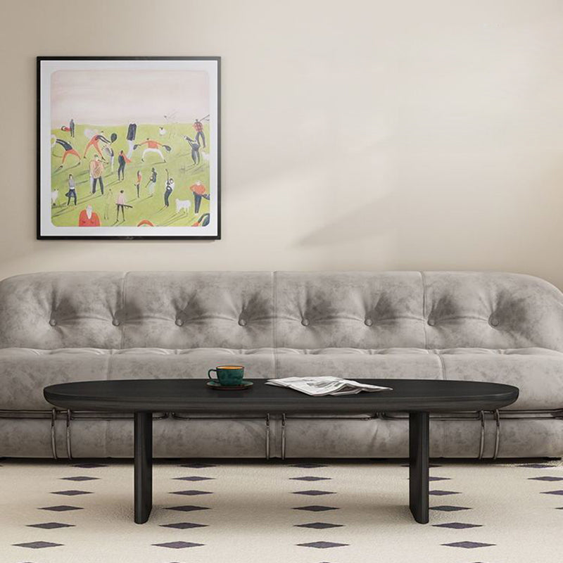 Contemporary Scandinavian Solid Wood Long Oval Coffee Table 1-Tier For Living Room