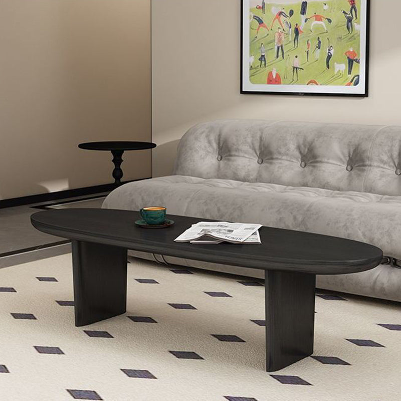 Contemporary Scandinavian Solid Wood Long Oval Coffee Table 1-Tier For Living Room