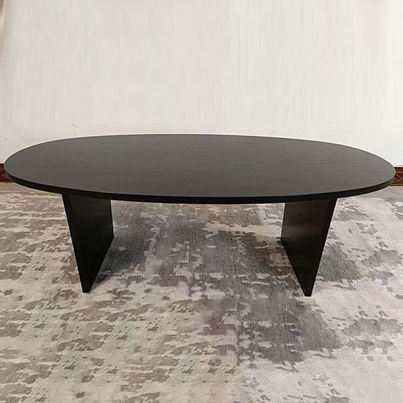 Contemporary Scandinavian Solid Wood Long Oval Coffee Table 1-Tier For Living Room