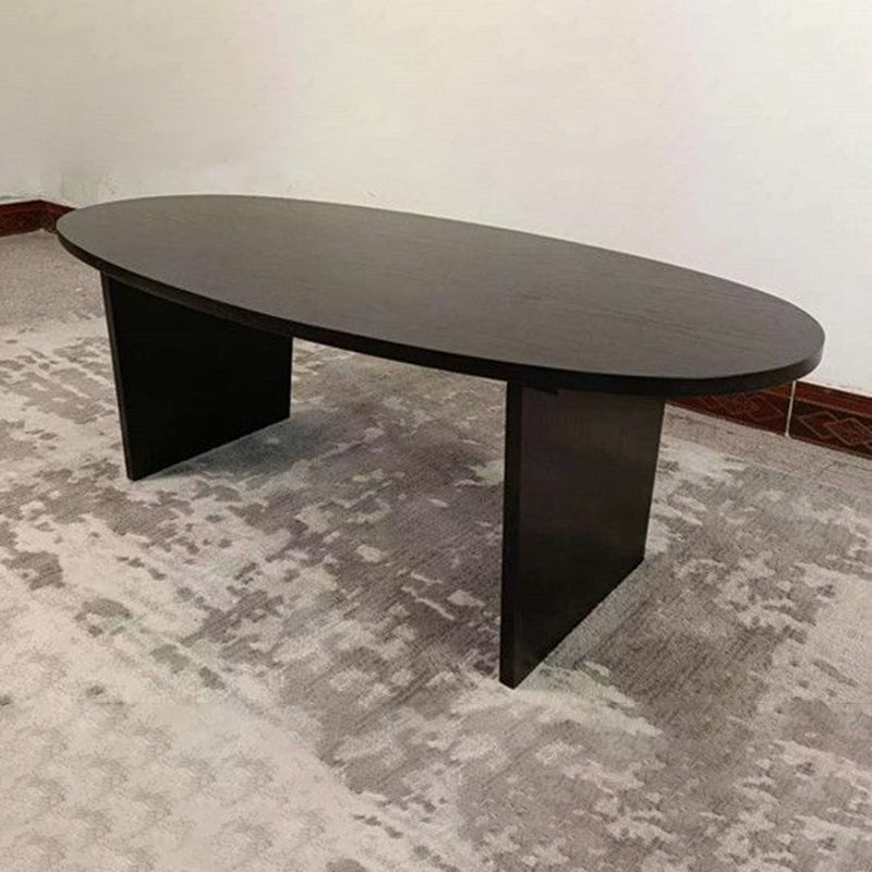Contemporary Scandinavian Solid Wood Long Oval Coffee Table 1-Tier For Living Room