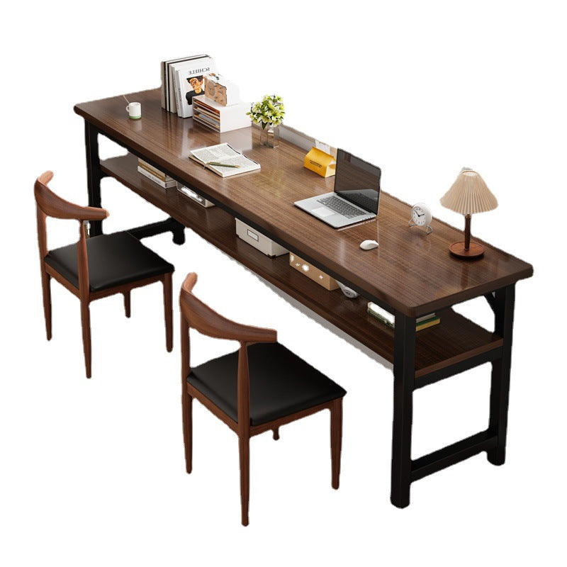 Traditional Vintage Engineered Wood Carbon Steel Rectangular Office Desk 2 Tier For Bedroom