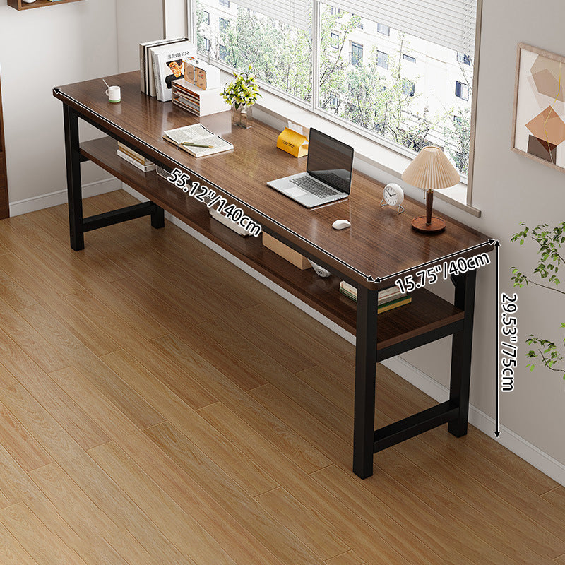 Traditional Vintage Engineered Wood Carbon Steel Rectangular Office Desk 2 Tier For Bedroom