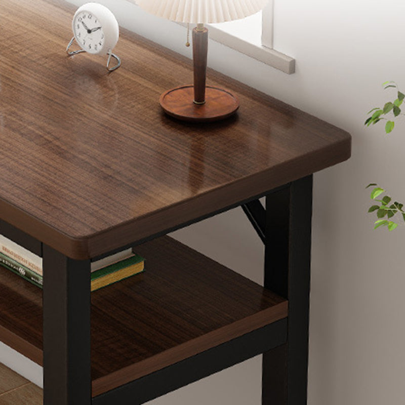 Traditional Vintage Engineered Wood Carbon Steel Rectangular Office Desk 2 Tier For Bedroom