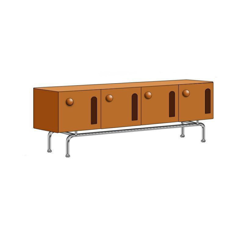 Traditional Vintage Pine Wood Solid Wood Multi-Layer Board Curved Rectangular TV Stand With 4 Storage For Living Room