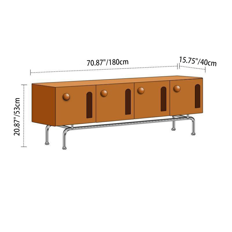 Traditional Vintage Pine Wood Solid Wood Multi-Layer Board Curved Rectangular TV Stand With 4 Storage For Living Room