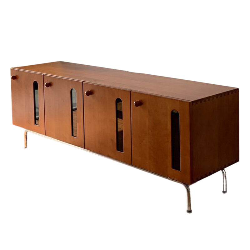 Traditional Vintage Pine Wood Solid Wood Multi-Layer Board Curved Rectangular TV Stand With 4 Storage For Living Room