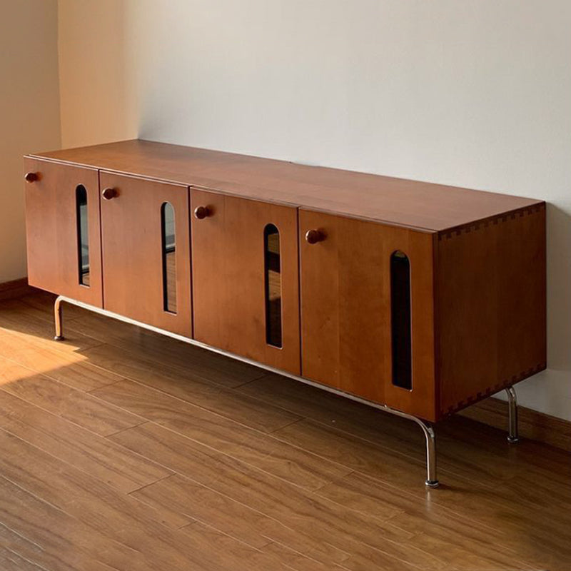 Traditional Vintage Pine Wood Solid Wood Multi-Layer Board Curved Rectangular TV Stand With 4 Storage For Living Room