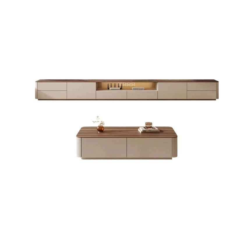 Traditional French Solid Wood Eco Board Rounded Rectangular TV Stand With 2/3 Drawers For Living Room