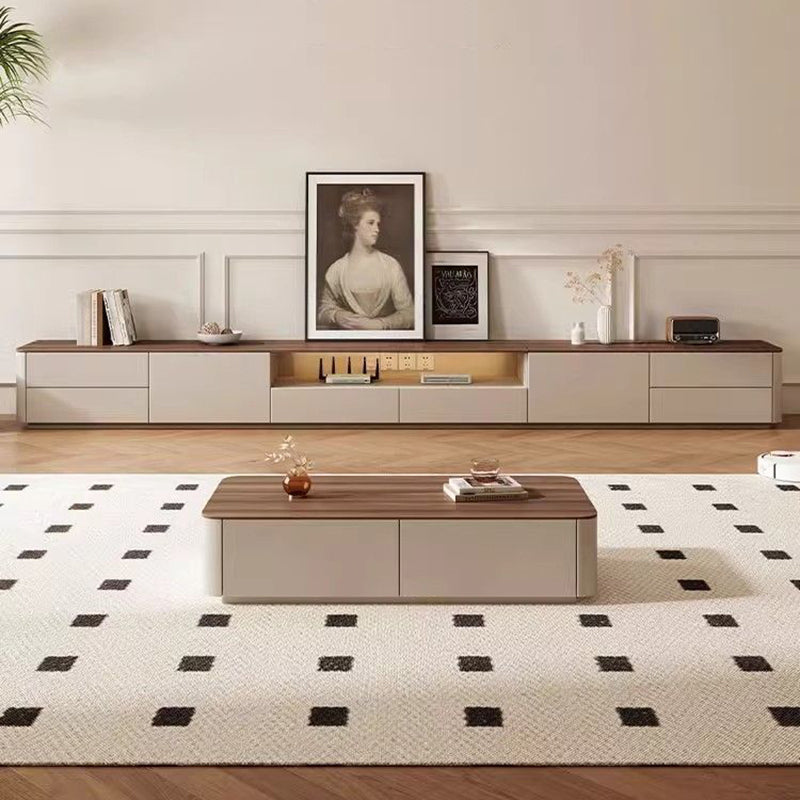 Traditional French Solid Wood Eco Board Rounded Rectangular TV Stand With 2/3 Drawers For Living Room