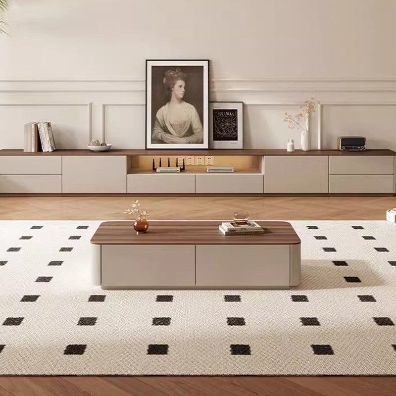 Traditional French Solid Wood Eco Board Rounded Rectangular TV Stand With 2/3 Drawers For Living Room