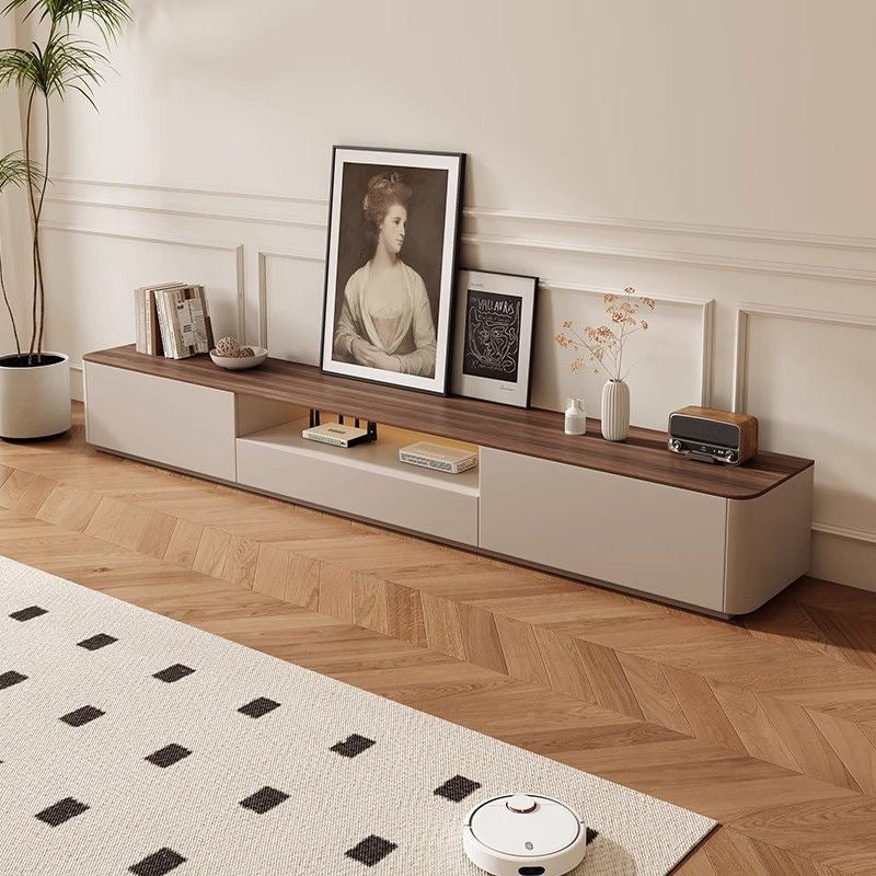 Traditional French Solid Wood Eco Board Rounded Rectangular TV Stand With 2/3 Drawers For Living Room