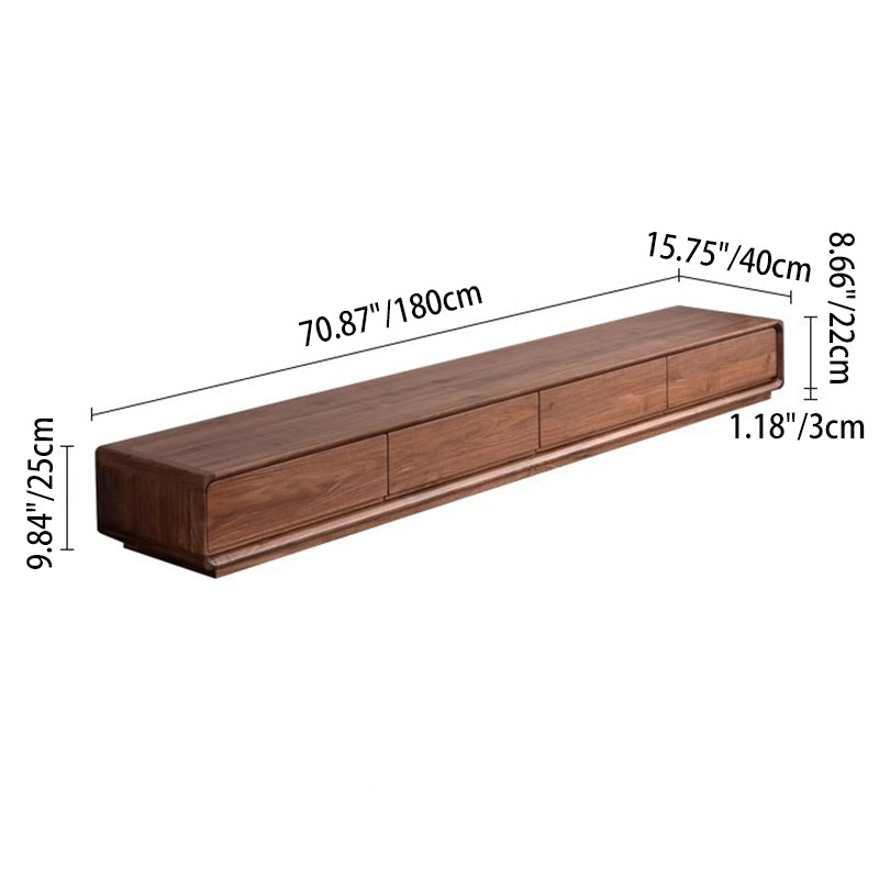 Traditional Chinese Black Walnut Wood Rounded Rectangular TV Stand With 4 Drawers For Living Room