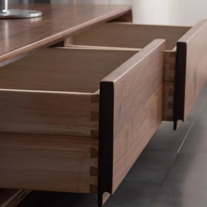Traditional Chinese Black Walnut Wood Rounded Rectangular TV Stand With 4 Drawers For Living Room
