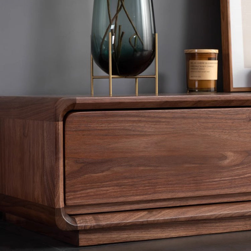 Traditional Chinese Black Walnut Wood Rounded Rectangular TV Stand With 4 Drawers For Living Room