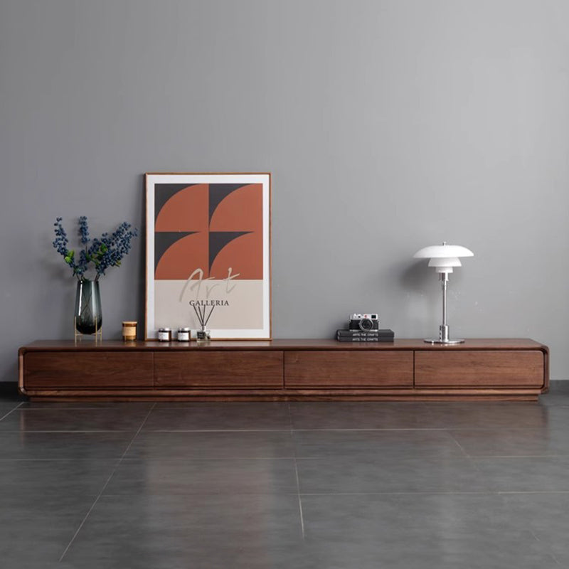Traditional Chinese Black Walnut Wood Rounded Rectangular TV Stand With 4 Drawers For Living Room