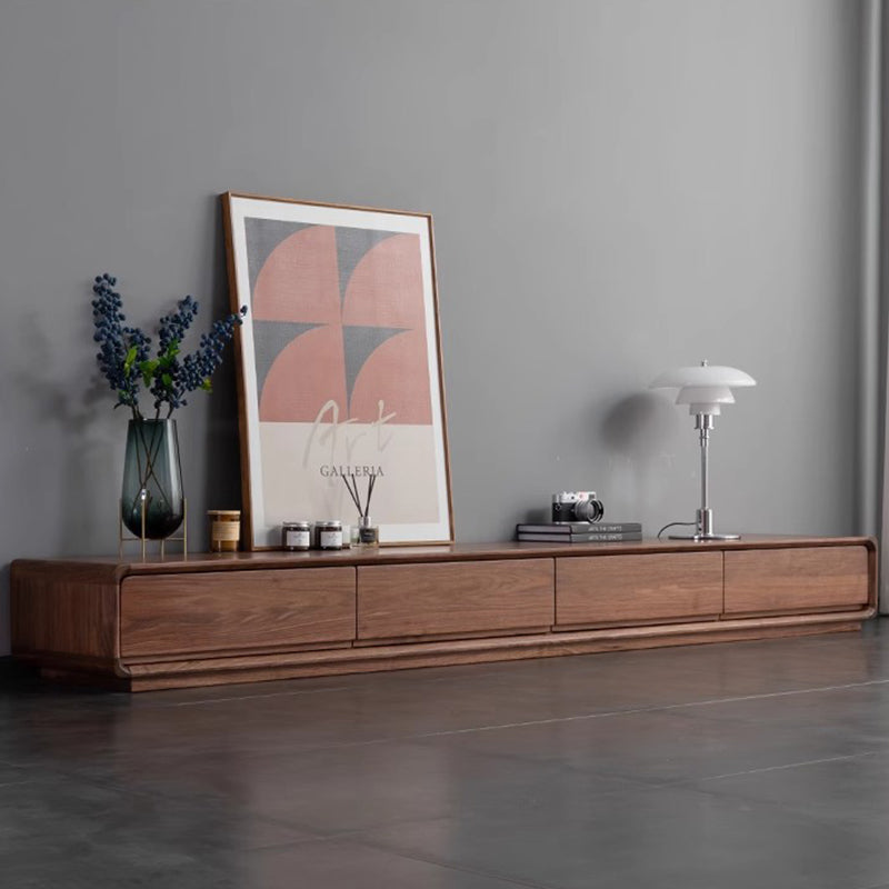 Traditional Chinese Black Walnut Wood Rounded Rectangular TV Stand With 4 Drawers For Living Room