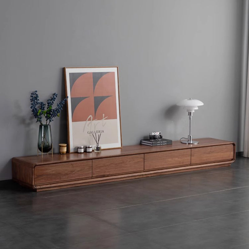 Traditional Chinese Black Walnut Wood Rounded Rectangular TV Stand With 4 Drawers For Living Room