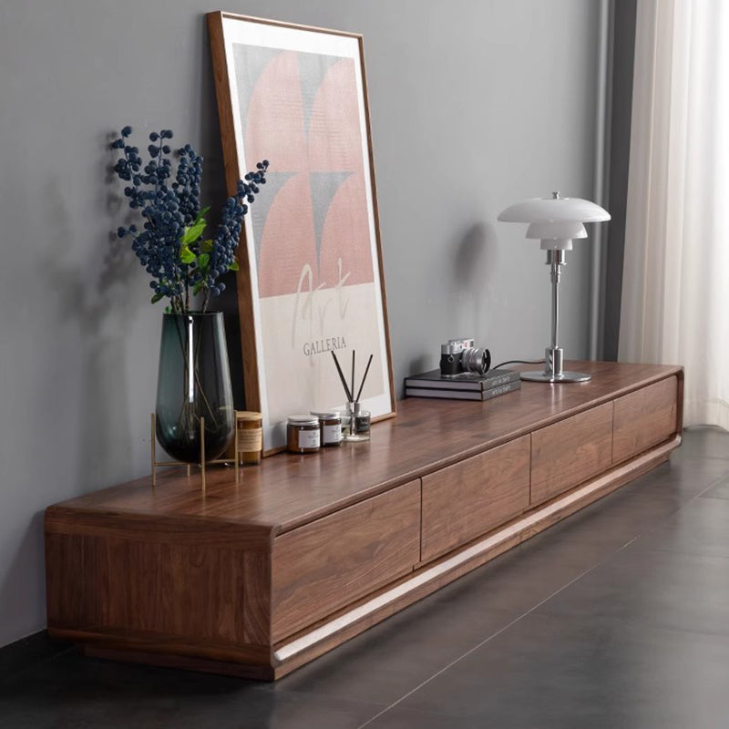 Traditional Chinese Black Walnut Wood Rounded Rectangular TV Stand With 4 Drawers For Living Room