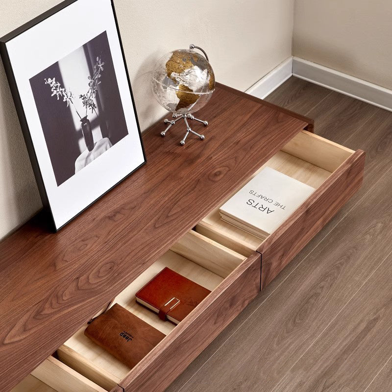 Traditional Chinese Black Walnut Wood Rounded Rectangular TV Stand With 4 Drawers For Living Room