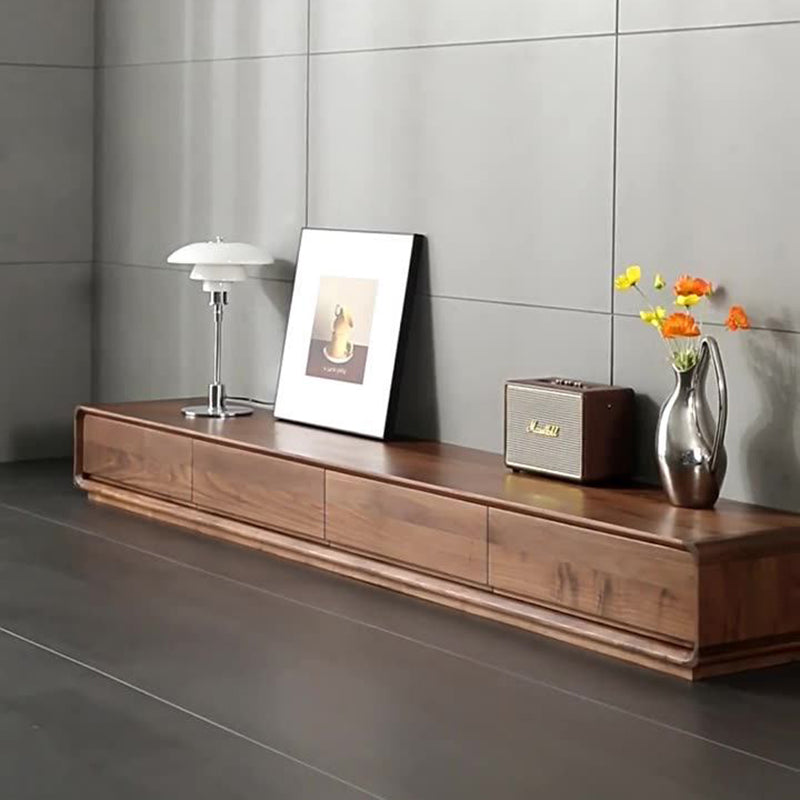 Traditional Chinese Black Walnut Wood Rounded Rectangular TV Stand With 4 Drawers For Living Room