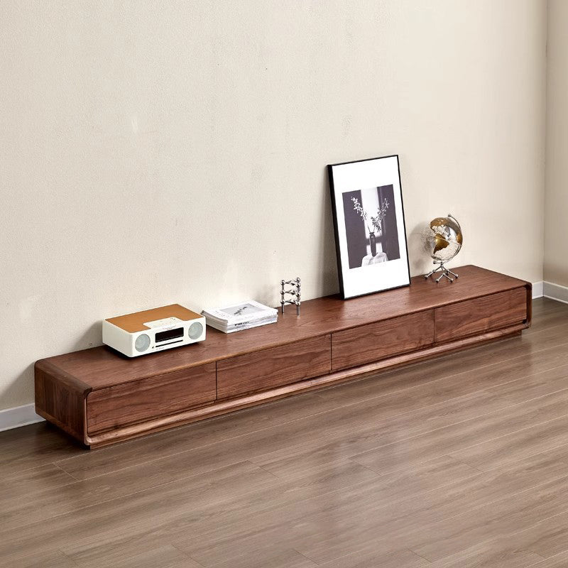 Traditional Chinese Black Walnut Wood Rounded Rectangular TV Stand With 4 Drawers For Living Room