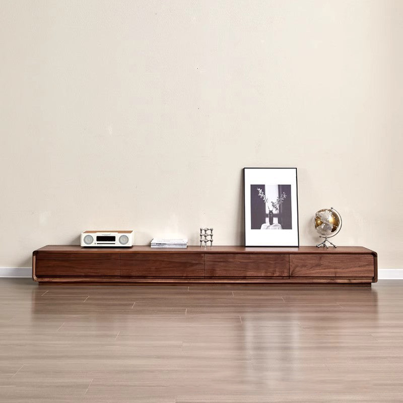 Traditional Chinese Black Walnut Wood Rounded Rectangular TV Stand With 4 Drawers For Living Room