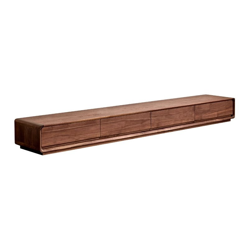 Traditional Chinese Black Walnut Wood Rounded Rectangular TV Stand With 4 Drawers For Living Room