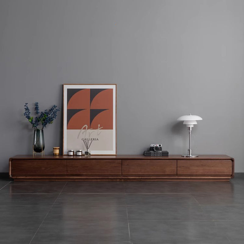 Traditional Chinese Black Walnut Wood Rounded Rectangular TV Stand With 4 Drawers For Living Room