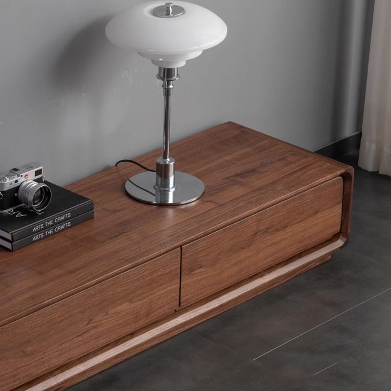 Traditional Chinese Black Walnut Wood Rounded Rectangular TV Stand With 4 Drawers For Living Room