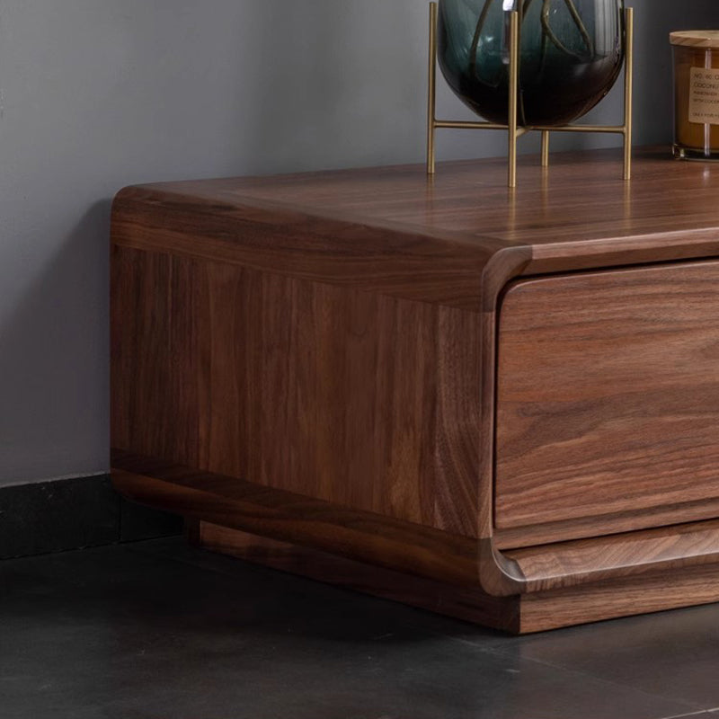 Traditional Chinese Black Walnut Wood Rounded Rectangular TV Stand With 4 Drawers For Living Room