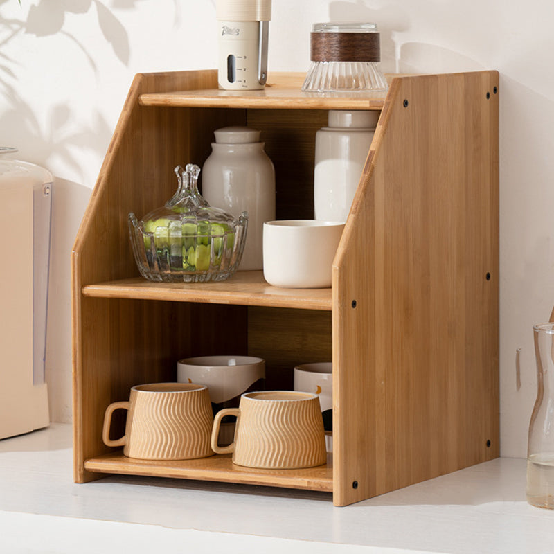 Traditional Vintage Bamboo Rattan Rounded Trapezoid Storage Shelf 2/3-Tier For Living Room