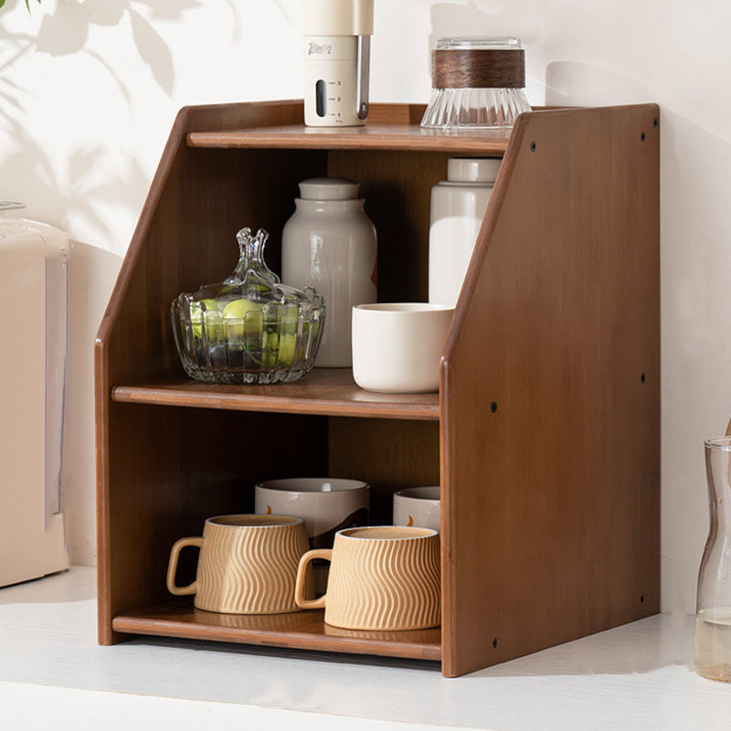Traditional Vintage Bamboo Rattan Rounded Trapezoid Storage Shelf 2/3-Tier For Living Room