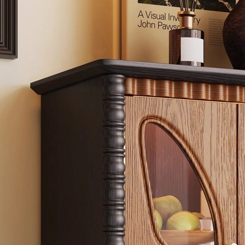 Traditional French Ash Wood Glass Butterfly Rounded Rectangular TV Stand 2-Drawer For Living Room