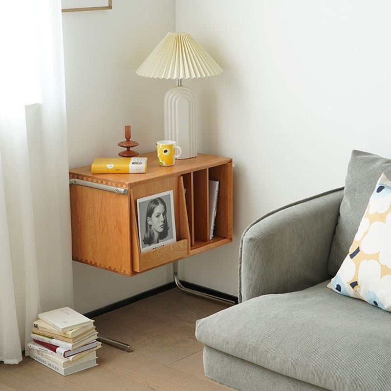 Traditional Japanese Rectangular Solid Wood Stainless Steel End Table Storage Cabinet For Living Room