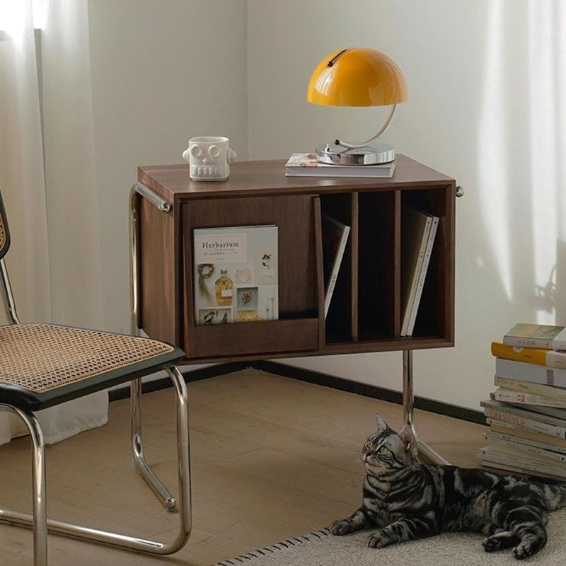 Traditional Japanese Rectangular Solid Wood Stainless Steel End Table Storage Cabinet For Living Room
