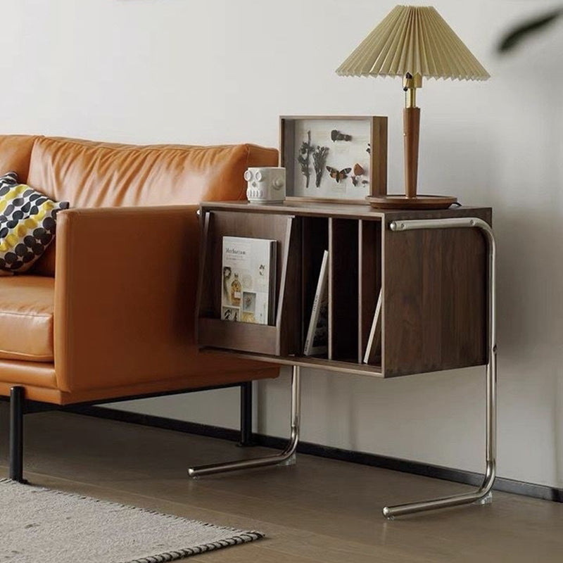 Traditional Japanese Rectangular Solid Wood Stainless Steel End Table Storage Cabinet For Living Room