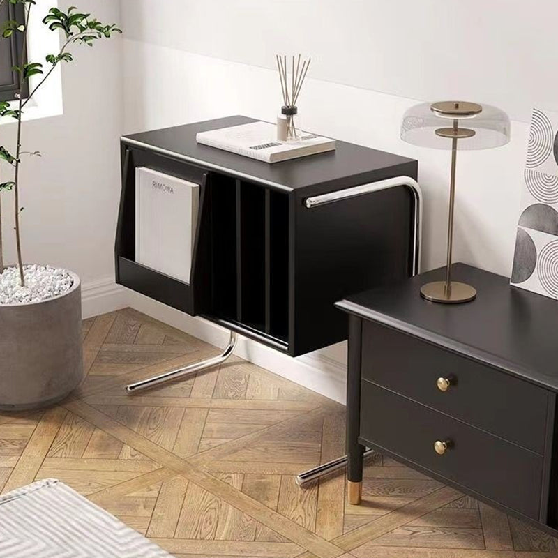 Traditional Japanese Rectangular Solid Wood Stainless Steel End Table Storage Cabinet For Living Room
