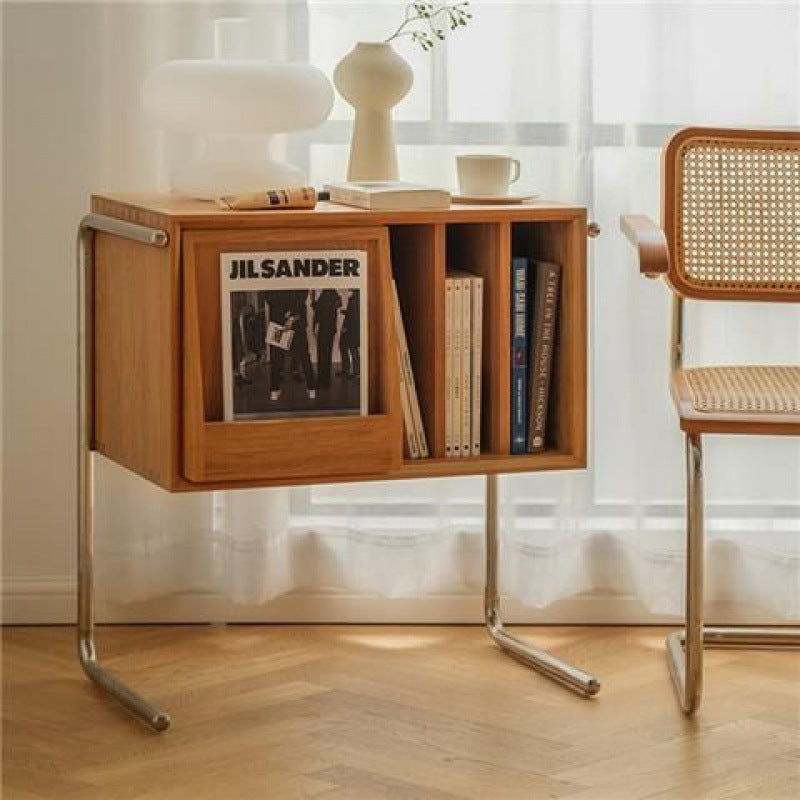 Traditional Japanese Rectangular Solid Wood Stainless Steel End Table Storage Cabinet For Living Room