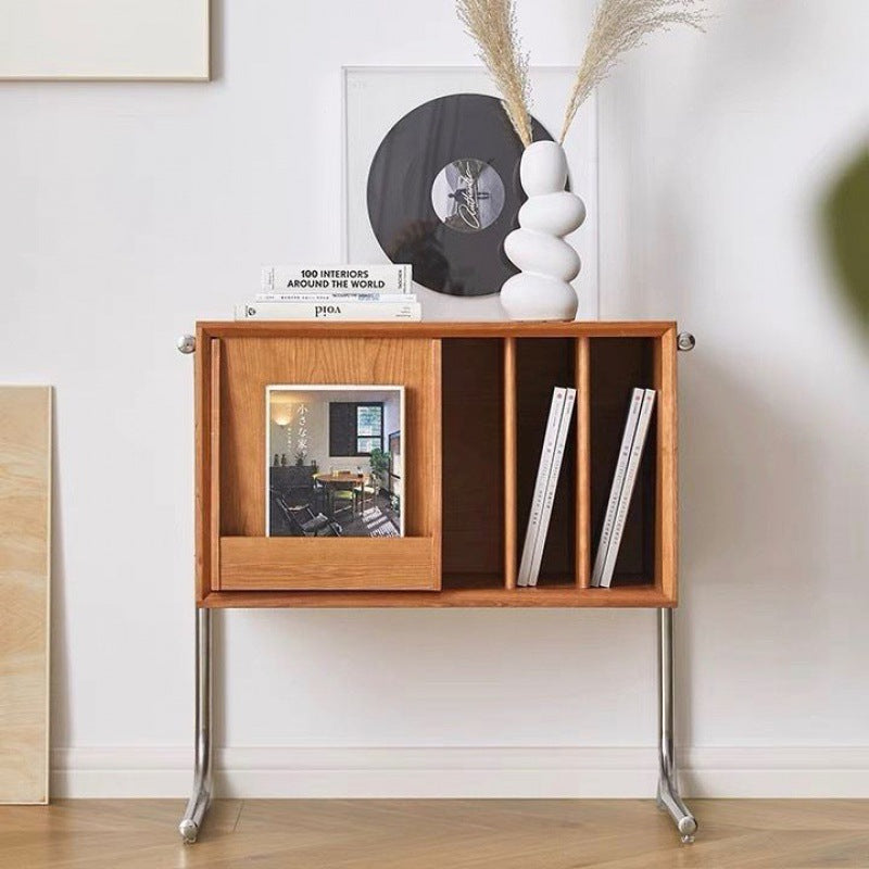 Traditional Japanese Rectangular Solid Wood Stainless Steel End Table Storage Cabinet For Living Room