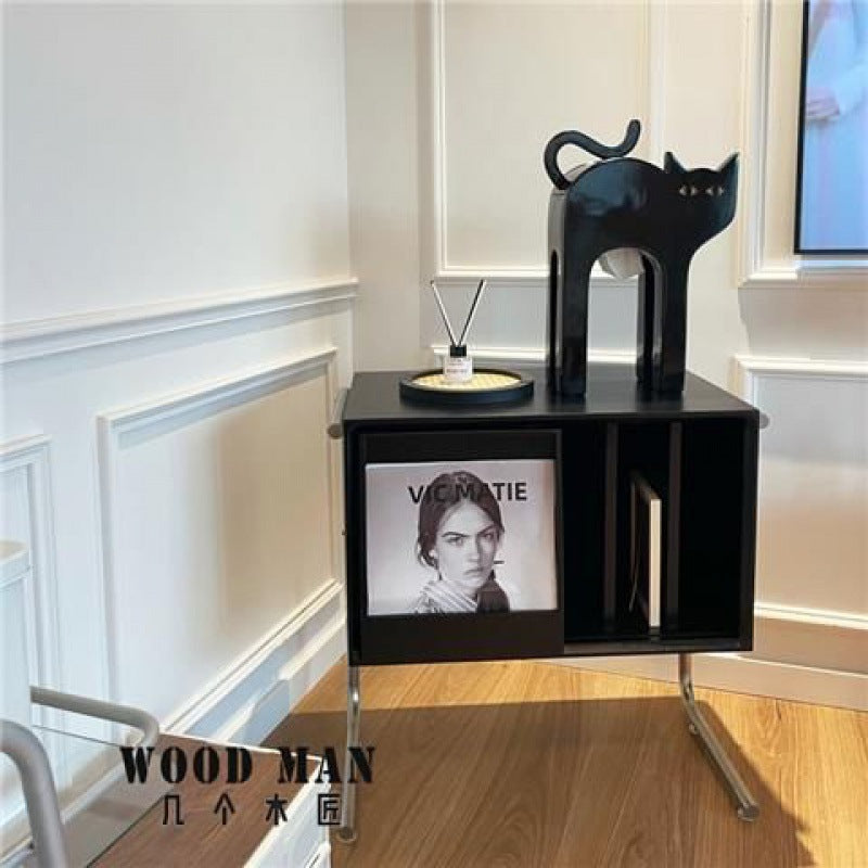 Traditional Japanese Rectangular Solid Wood Stainless Steel End Table Storage Cabinet For Living Room