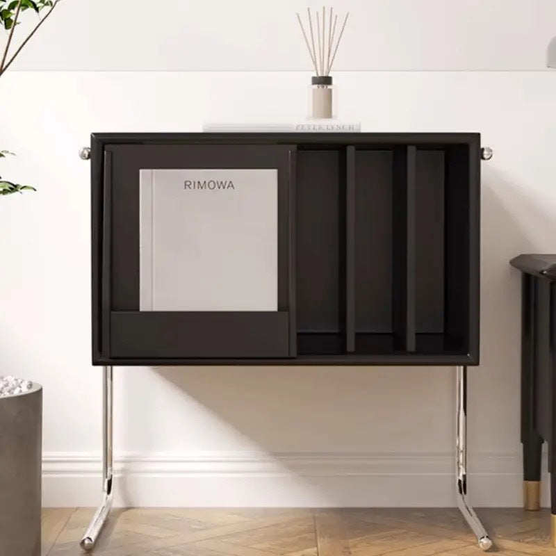 Traditional Japanese Rectangular Solid Wood Stainless Steel End Table Storage Cabinet For Living Room