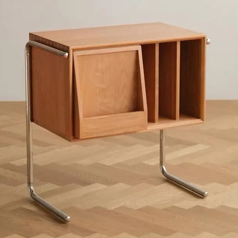 Traditional Japanese Rectangular Solid Wood Stainless Steel End Table Storage Cabinet For Living Room