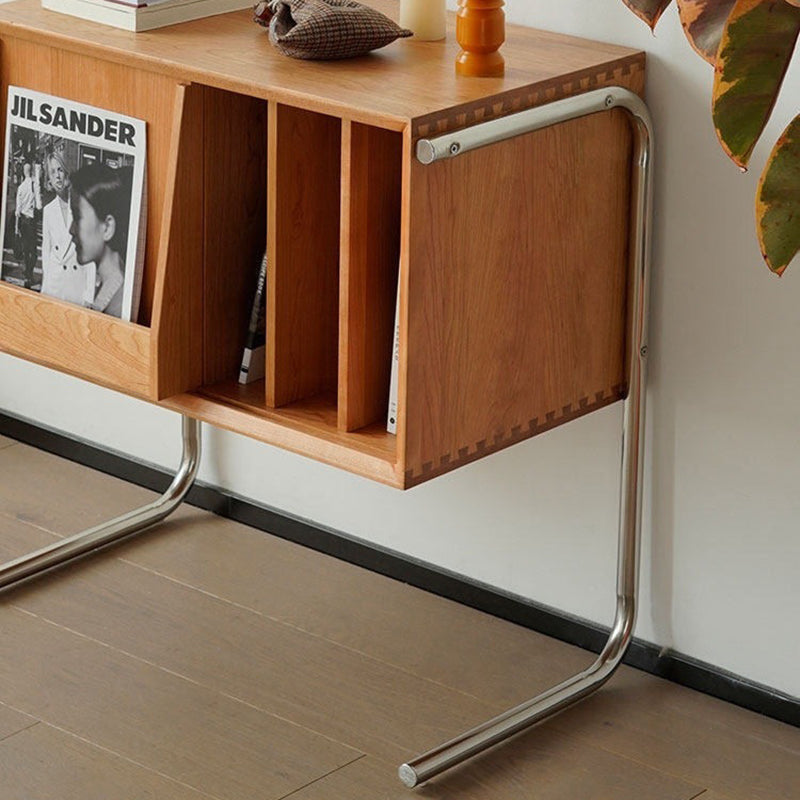 Traditional Japanese Rectangular Solid Wood Stainless Steel End Table Storage Cabinet For Living Room