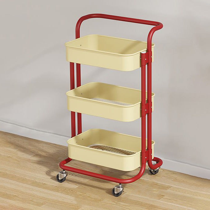 Contemporary Nordic Rectangular Carbon Steel Frame End Table Rolling Cart 3-Tier Storage Shelves For Living Room